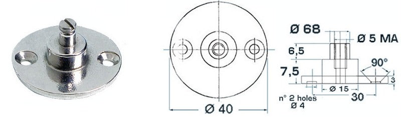 Base med pin Ø 6mm