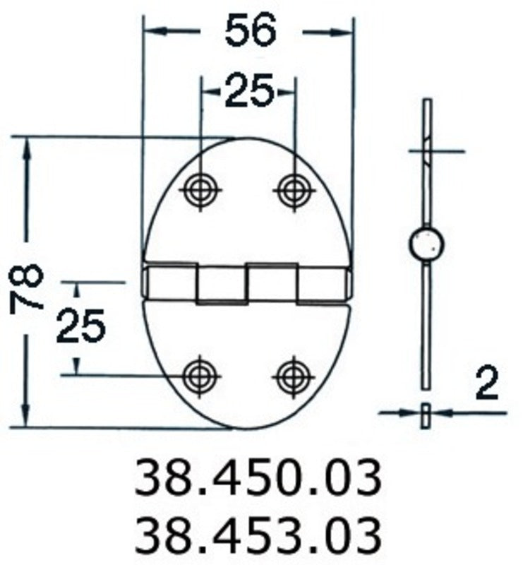 hengsel 56x78mm 2mm skruer