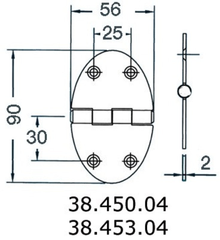hengsel 56x90mm 2mm skruer