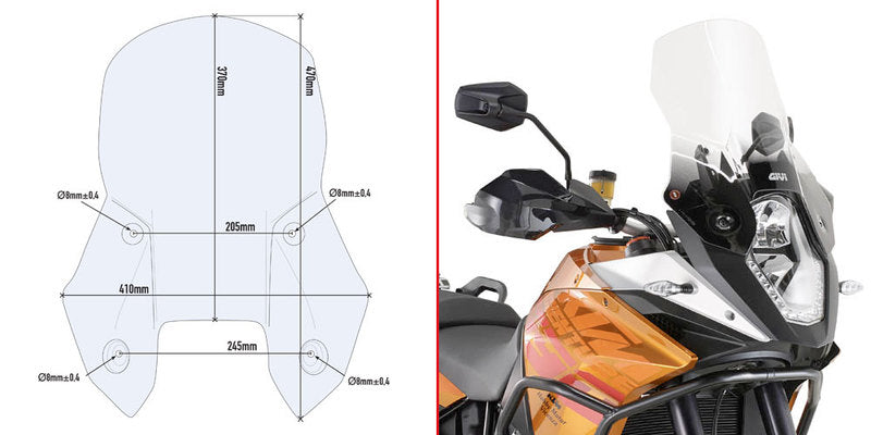 Givi Spesifikk skjerm, transparent 37 x 41 cm 1190 Adventure / Adventure R (13)