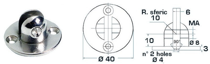 Base med gaffel/pin Ø 6mm