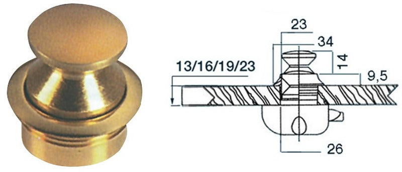 Polert messingknott 23 mm