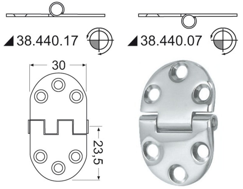 innebygd S.S hengsel 47x30