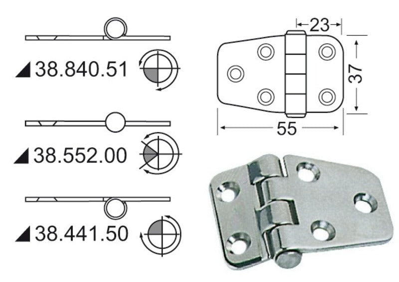 S.S hengsel 55x37 mm