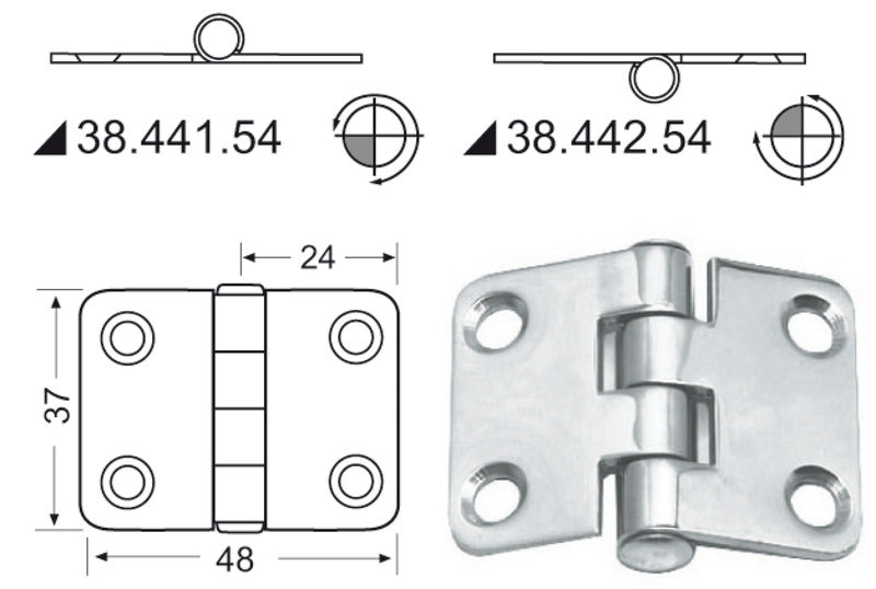 hengsel m/utløserpinne 48x37