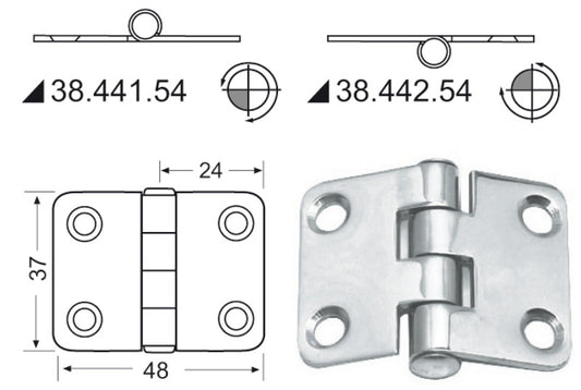 hengsel m/utløserpinne 48x37