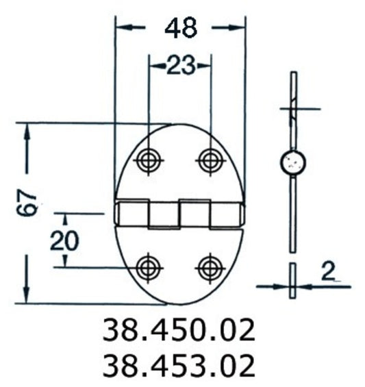 hengsel 48x67mm 2mm skruer