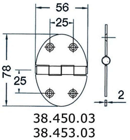 hengsel 56x78mm 2mm skruer