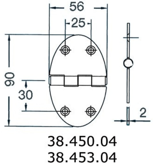 hengsel 56x90mm 2mm skruer