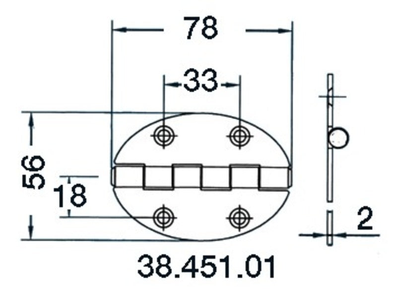 hengsel 78x56mm 2mm skruer