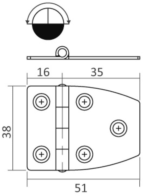S.S hengsel 51x27 mm