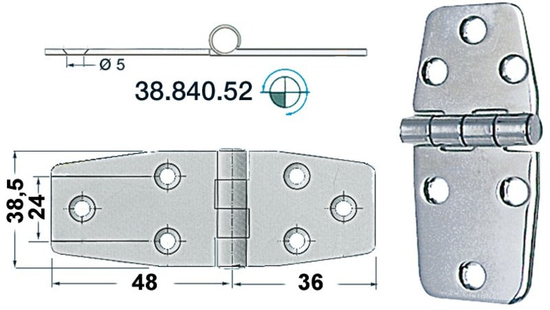 S.S hengsel 88x38 mm