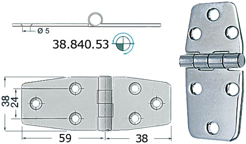 S.S hengsel 97x38 mm