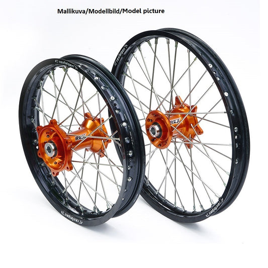 REX WHEELS 21-1,60 KTM EXC  16-.., SX-F/XC-F 15-.. SVART FELG/ORANSJE NAV 22MM